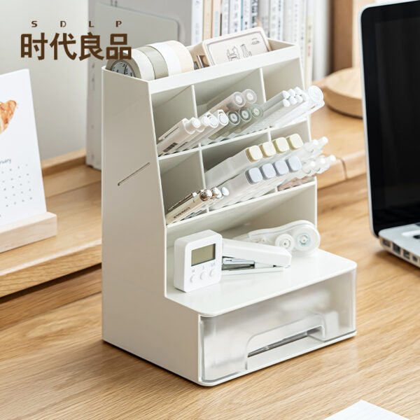 6-compartment pen holder 6-compartment pen holder PP Material Transparent Desktop Organizer - Multi-Compartment Desk Storage Box for Office and Student Stationery