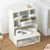 6-compartment pen holder  PP Material Transparent Desktop Organizer - Multi-Compartment Desk Storage Box for Office and Student Stationery