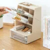6-compartment pen holder  PP Material Transparent Desktop Organizer - Multi-Compartment Desk Storage Box for Office and Student Stationery
