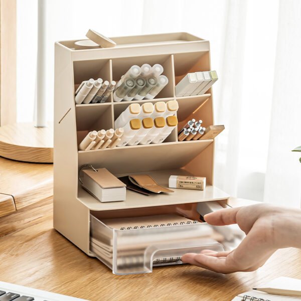 6-compartment pen holder 6-compartment pen holder PP Material Transparent Desktop Organizer - Multi-Compartment Desk Storage Box for Office and Student Stationery