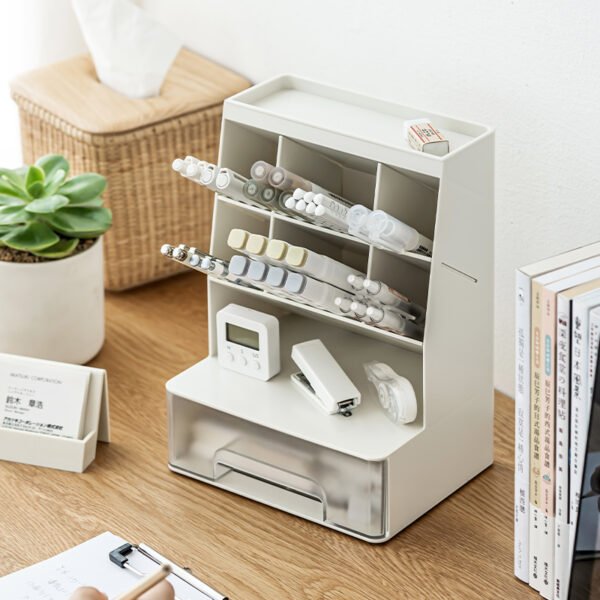 6-compartment pen holder 6-compartment pen holder PP Material Transparent Desktop Organizer - Multi-Compartment Desk Storage Box for Office and Student Stationery