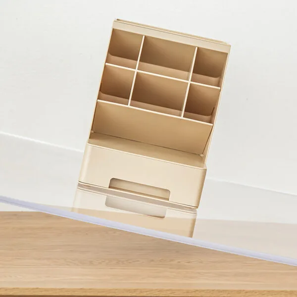 6-compartment pen holder  PP Material Transparent Desktop Organizer - Multi-Compartment Desk Storage Box for Office and Student Stationery