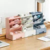 6-compartment pen holder  PP Material Transparent Desktop Organizer - Multi-Compartment Desk Storage Box for Office and Student Stationery