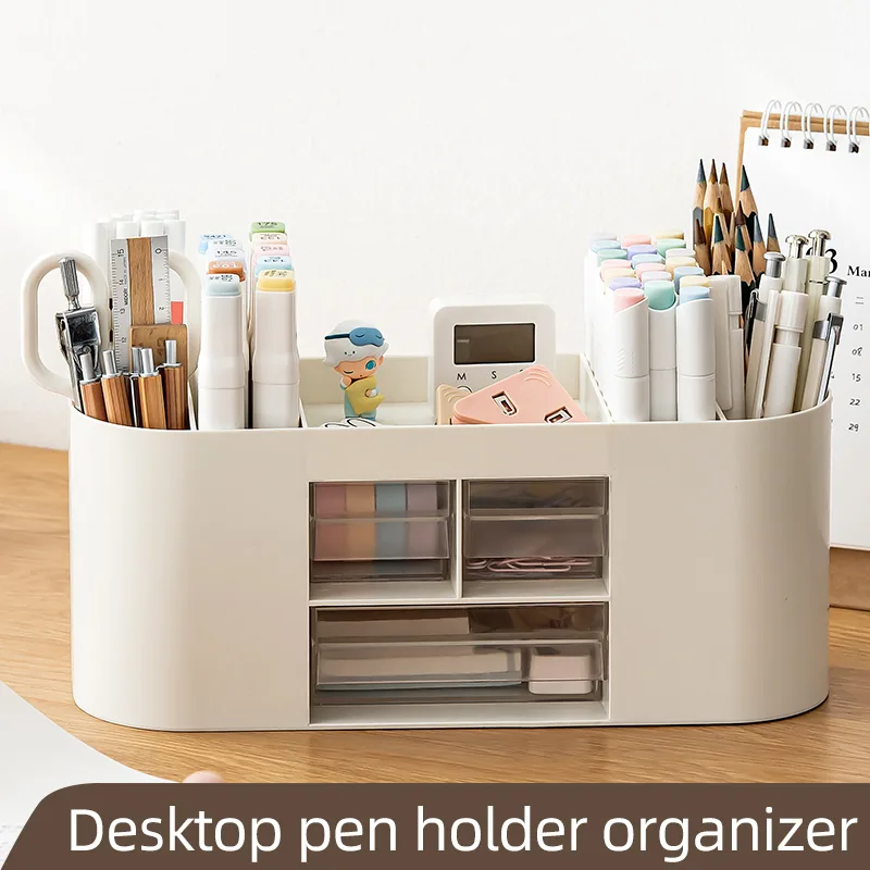 Plastic storage box 6-Compartment   large capacity  pen holder desktop storage simple office  supplies