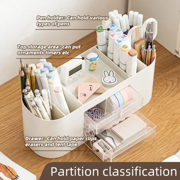 Plastic storage box 6-Compartment Plastic storage box 6-Compartment large capacity pen holder desktop storage simple office supplies