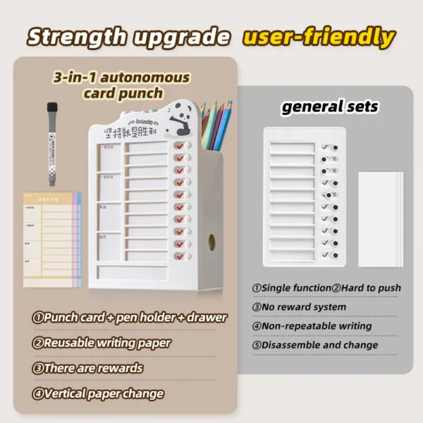 Reusable Planner Board -2 functions Portable Memo Checklist Pencil Storage Box for Kids Detachable Daily Task Schedule Reminder