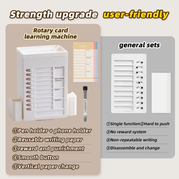 Rotating  Planner Board -2 functions Portable Memo Checklist Pencil Storage Box for Kids Detachable Daily Task Schedule Reminder Multi compartment pen holder