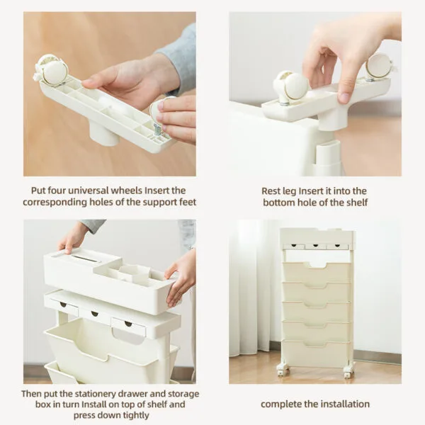 5 layer-Multi-Tier Movable Bookshelf Storage  With Wheel Book Organizing Rack Cart With Drawer Vertical Magazine Storage Cabinet