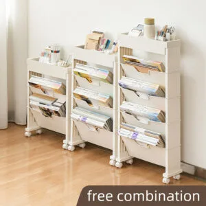 5-Tier Rolling Side Table Bookshelf 5-Tier Rolling Side Table Bookshelf - Durable Plastic, Multi-Functional Storage Cart with Pen Holder for Office & School Supplies