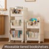 5-Tier Rolling Side Table Bookshelf - Durable Plastic, Multi-Functional Storage Cart with Pen Holder for Office & School Supplies