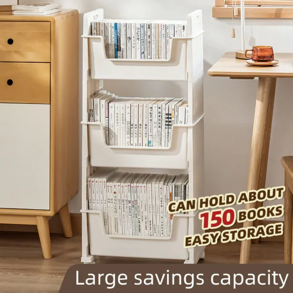 Multi-Tier Movable Bookshelf Storage-2 layer  With Wheel Book Organizing Rack Cart With Drawer Vertical Magazine Storage Cabinet