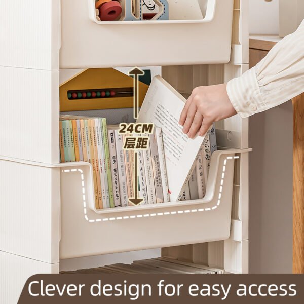 5-Tier Rolling Side Table Bookshelf - Durable Plastic, Multi-Functional Storage Cart with Pen Holder for Office & School Supplies