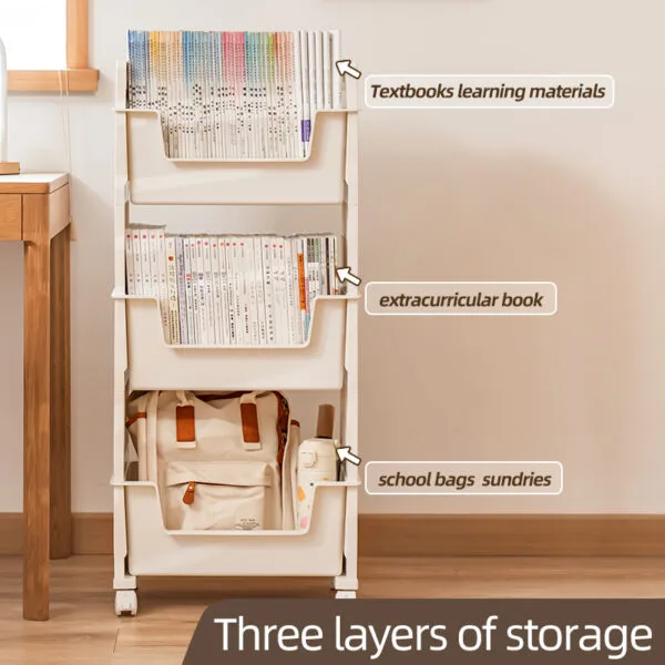 Multi-Tier Movable Bookshelf Storage-2 layer  With Wheel Book Organizing Rack Cart With Drawer Vertical Magazine Storage Cabinet