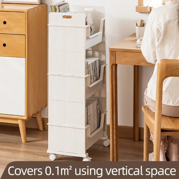 Multi-Tier Movable Bookshelf Storage-2 layer  With Wheel Book Organizing Rack Cart With Drawer Vertical Magazine Storage Cabinet