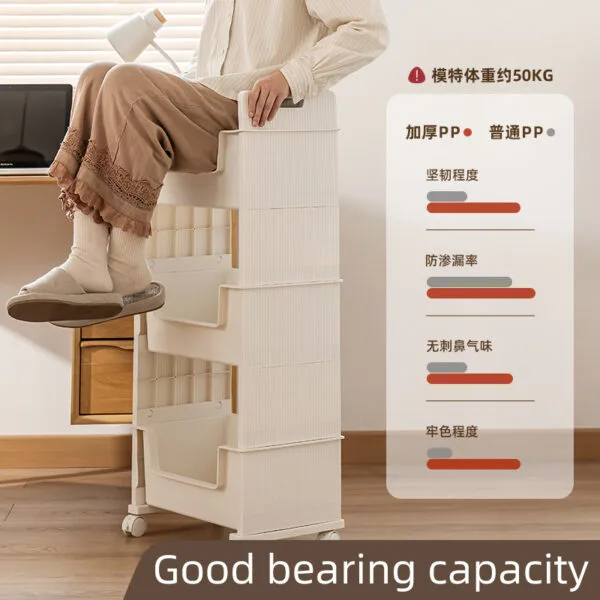 Multi-Tier Movable Bookshelf Storage-2 layer  With Wheel Book Organizing Rack Cart With Drawer Vertical Magazine Storage Cabinet