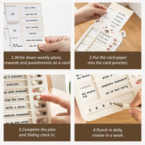 Planner Board-7 day  Chore Chart, Family Daily Schedule,   Weekly Chore List, Self-discipline Punch Card, Cultivate Good Habits Planning Board