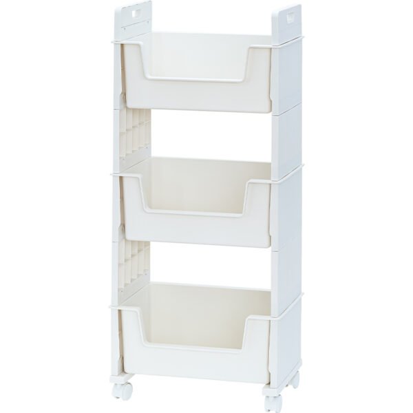 5-Tier Rolling Side Table Bookshelf - Durable Plastic, Multi-Functional Storage Cart with Pen Holder for Office & School Supplies