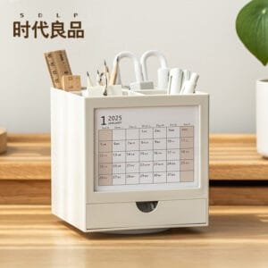 2025 Desk Calendar Pen Holder 2025 Desk Calendar Pen Holder 4 cell storage can rotate the multi-functional page calendar, you can remember things to do planning