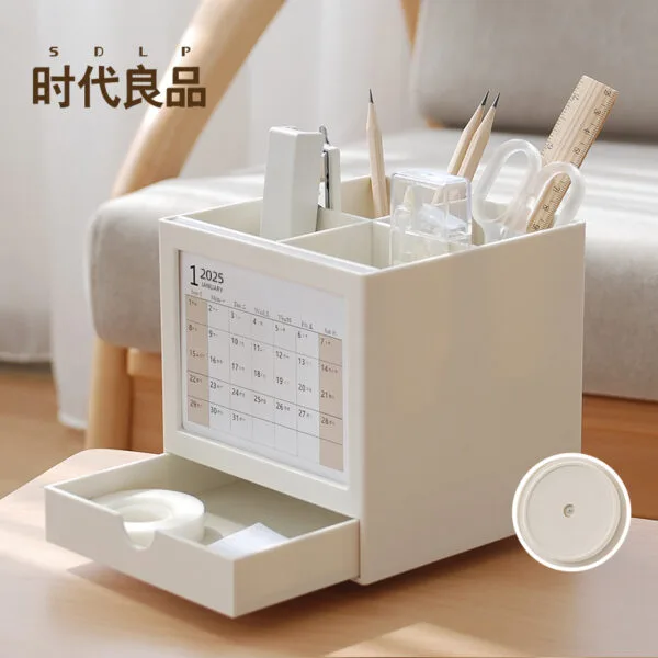 2025  Desk Calendar Pen Holder  4 cell storage can rotate the multi-functional page calendar, you can remember things to do planning