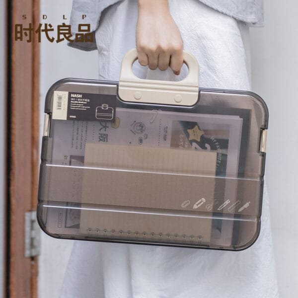 Plastic File Bag A4 Organ Bag Transparent File Bag High-Capacity Student Stationery Storage Box Plastic Handbag