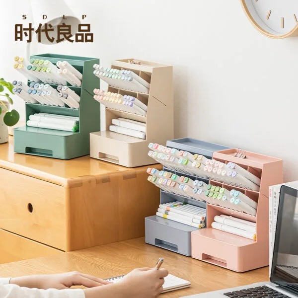Plastic Pen Holder-6-Compartment  Large-Capacity Drawer Is Simple Storage Box  For Office Stationery