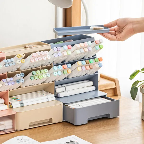 Plastic Pen Holder-6-Compartment  Large-Capacity Drawer Is Simple Storage Box  For Office Stationery