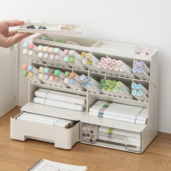 Pencil Pen Holder With 12 Color Pencil Pen Holder With 12 Color Multifunctional High-Capacity Drawer Desktop Storage Box