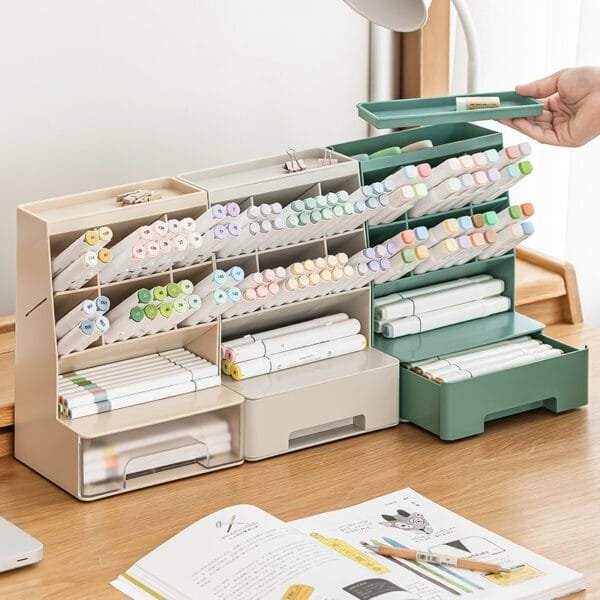 Plastic Pen Holder-6-Compartment Plastic Pen Holder-6-Compartment Large-Capacity Drawer Is Simple Storage Box For Office Stationery