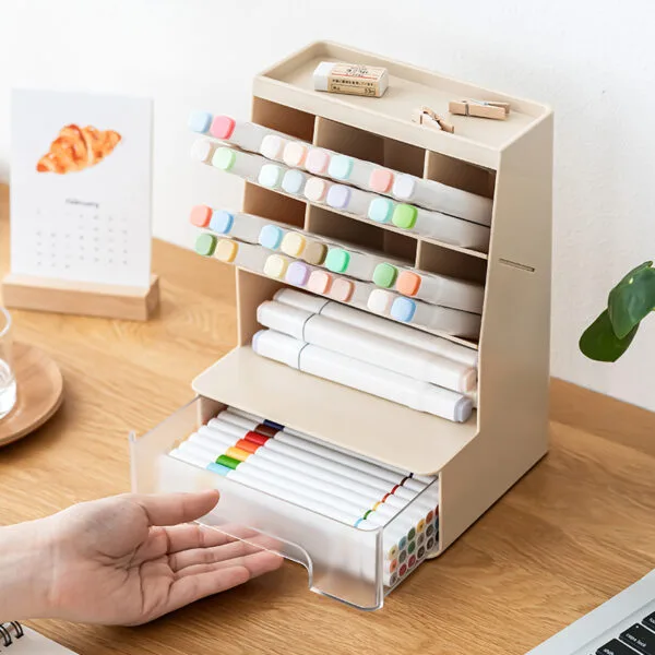 Plastic Pen Holder-6-Compartment  Large-Capacity Drawer Is Simple Storage Box  For Office Stationery