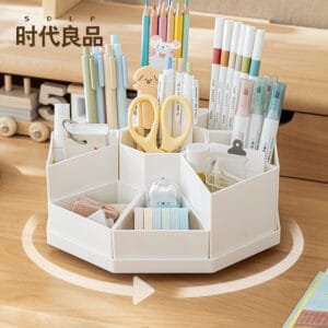 Newly upgraded Rotary pen holder-9 compartment Original Thick Plastic High-Capacity Detachable 360° Rotating Pen Holder Desktop Office Stationery