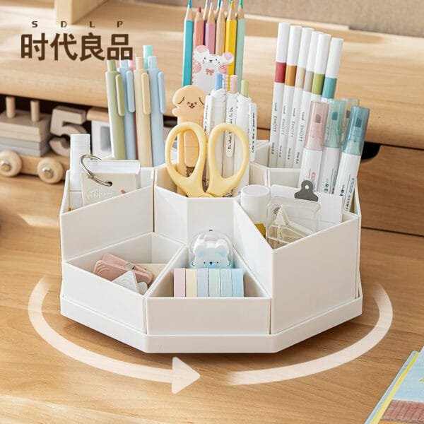 Newly upgraded Rotary pen holder-9 compartment Original Thick Plastic High-Capacity Detachable 360° Rotating Pen Holder Desktop Office Stationery