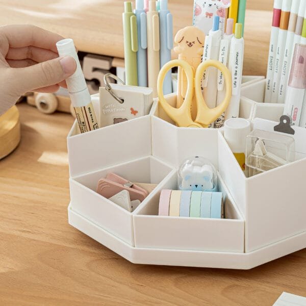 Newly upgraded Rotary pen holder-9 compartment Original Thick Plastic High-Capacity Detachable 360° Rotating Pen Holder Desktop Office Stationery