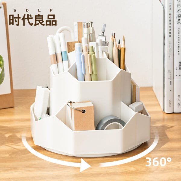 Rotating Pen Holder-9-Compartment  Original Large Capacity Plastic Storage Box  Office Student Desktop Stationery Storage