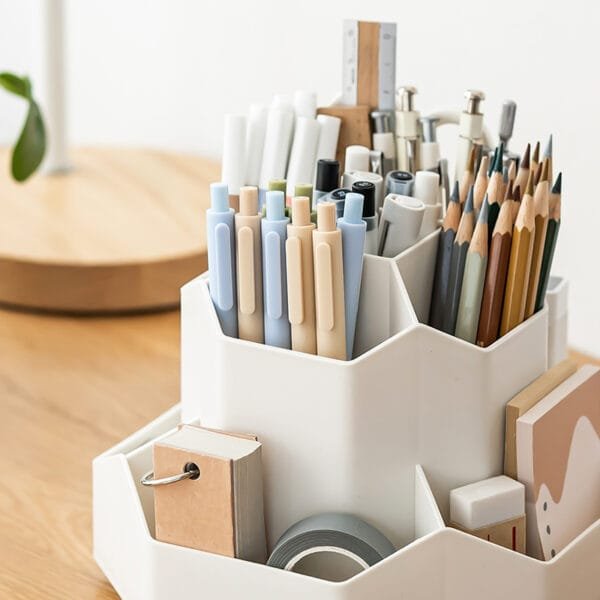 Rotating Pen Holder-9-Compartment  Original Large Capacity Plastic Storage Box  Office Student Desktop Stationery Storage