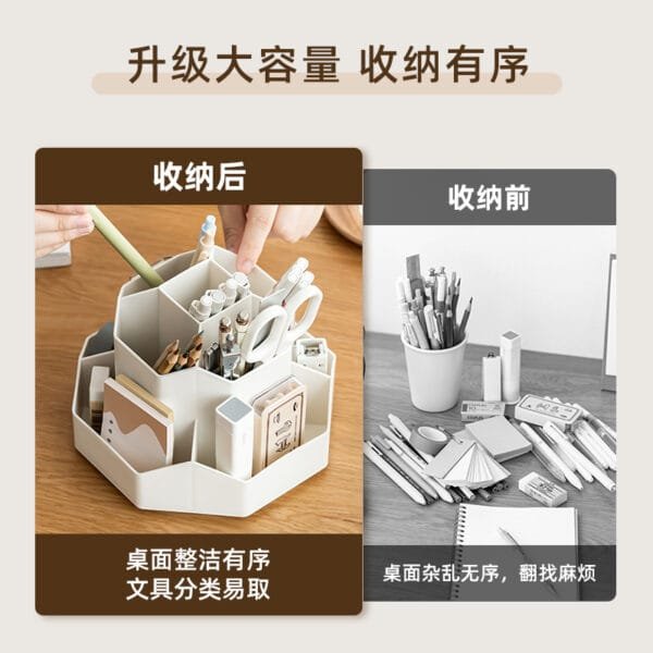 Rotating Pen Holder-9-Compartment  Original Large Capacity Plastic Storage Box  Office Student Desktop Stationery Storage