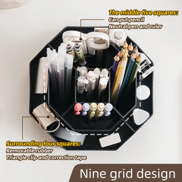 360° Rotating Pen Holder For Desk  Office Student Desktop Stationery PP Material  Plastic Storage Box