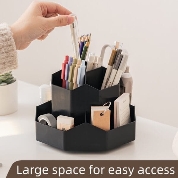 Black 360° Rotating Pen Holder Black 360° Rotating Pen Holder Polychrome PP Material Plastic Light Luxury Large Storage Box