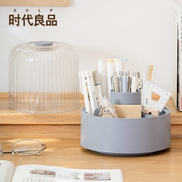 3-Color Stationery Storage Pen Holder 3-Color Stationery Storage Pen Holder Light Luxury 360 Degrees Rotation Plastic Storage Box Stationery Finishing Storage Artifact