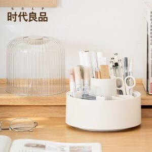 360° Rotating Cosmetic Finishing Box 360° Rotating Cosmetic Finishing Box Dust-Proof Plastic Pen Holder Storage Box Office Stationery With Cover
