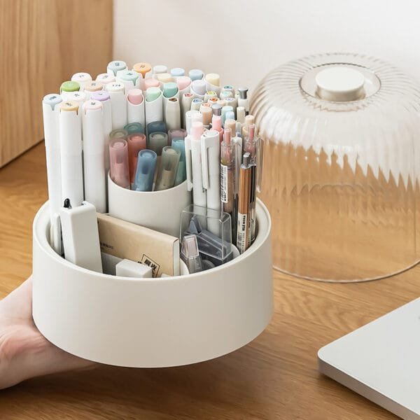 360° Rotating Cosmetic Finishing Box 360° Rotating Cosmetic Finishing Box Dust-Proof Plastic Pen Holder Storage Box Office Stationery With Cover