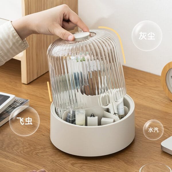 360° Rotating Cosmetic Finishing Box 360° Rotating Cosmetic Finishing Box Dust-Proof Plastic Pen Holder Storage Box Office Stationery With Cover