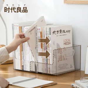 13 Grids-Storage Storage Box Student Table-Top Transparent Plastic  Retractable Book End Book Storage Artifact
