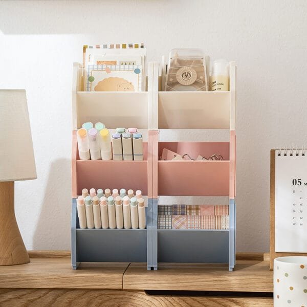 3 Color Plastic Pen Holder High-Capacity  Slant-In Storage Box Striking Plastic Stationery  Storage For Desk