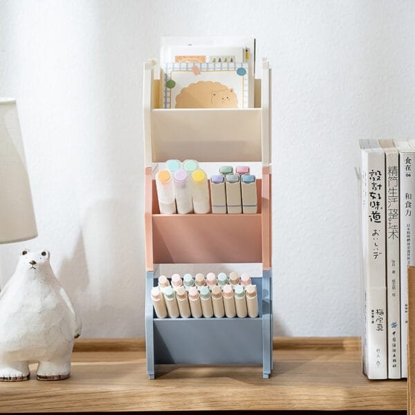 3 Color Plastic Pen Holder High-Capacity  Slant-In Storage Box Striking Plastic Stationery  Storage For Desk