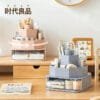 360° Rotating Stationery Storage Box For  Desk Plastic Transparent Drawer Large  Capacity Table-Top Storage Box Pen Holder