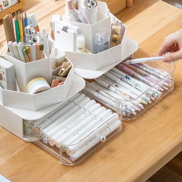 8-Compartment Rotating Pen Holder Plastic 360° Rotating Transparent Drawer Large-Capacity Desktop Storage Box 8-Compartment Rotating Pen Holder Plastic 360° Rotating Transparent Drawer Large-Capacity Desktop Storage Box