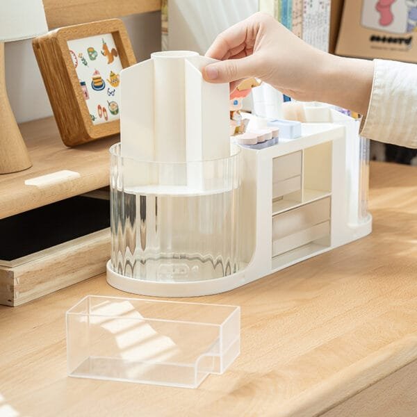 360° Rotating Storage Box For Desk  Large-Capacity Cosmetics Storage Drawer  Storage Box Creative Pen Holder