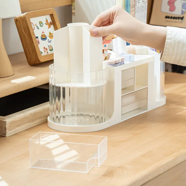 360° Rotating Storage Box For Desk  Large-Capacity Cosmetics Storage Drawer  Storage Box Creative Pen Holder