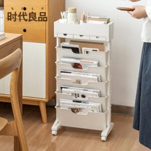 360° Rotating desk storage rack 360° Rotating desk storage rack Multi-layer table trolley for storage, high appearance level can move bookshelves, storage items, magazines, etc