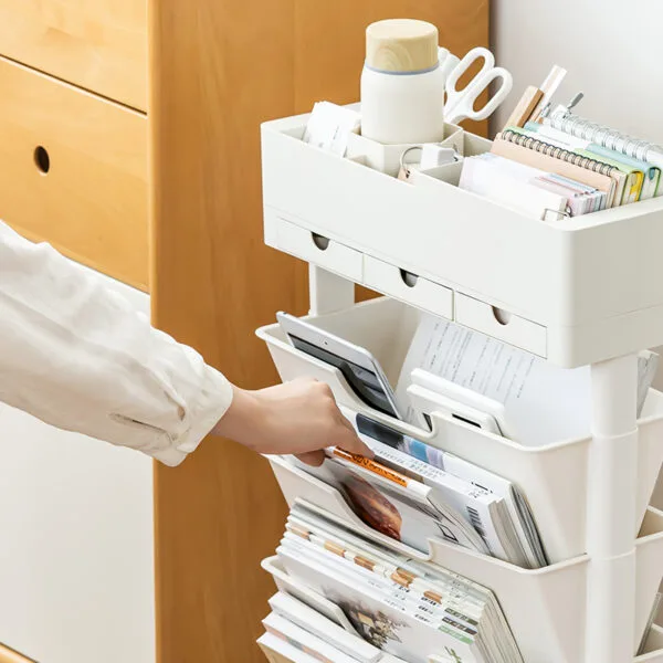 360° Rotating desk storage rack 360° Rotating desk storage rack Multi-layer table trolley for storage, high appearance level can move bookshelves, storage items, magazines, etc